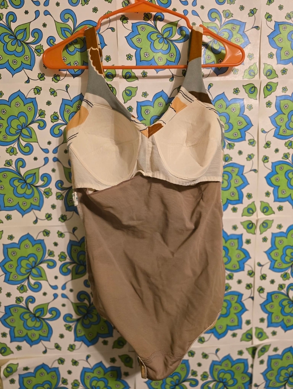 Vintage | Retro Groovy Abstract Print One-Piece Swimsuit — Brown & Gray - Picture 5 of 8